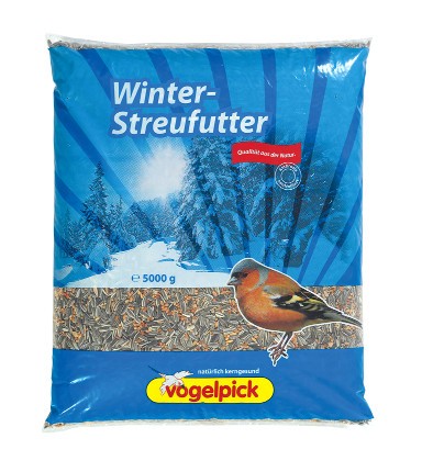 Winter-Streufutter für Vögel in der 5 kg Packung von der Vogelfutter-Marke Vogelpick.