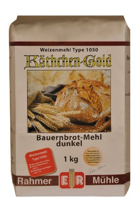 Dunkles Weizenmehl für Bauernbrot Type 1050 in der 1 kg Packung.