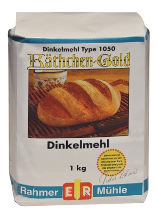 Dinkelmehl Type 1050 online kaufen: die 1 kg Packung von der Marke Käthchen-Gold.